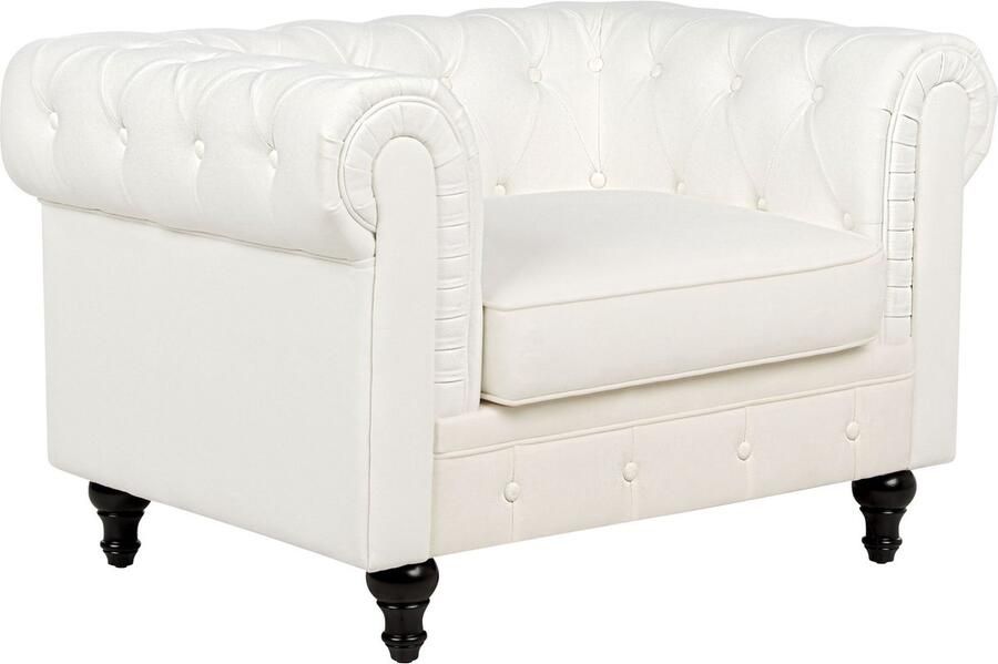 Beliani CHESTERFIELD fauteuil Gebroken wit Polyester