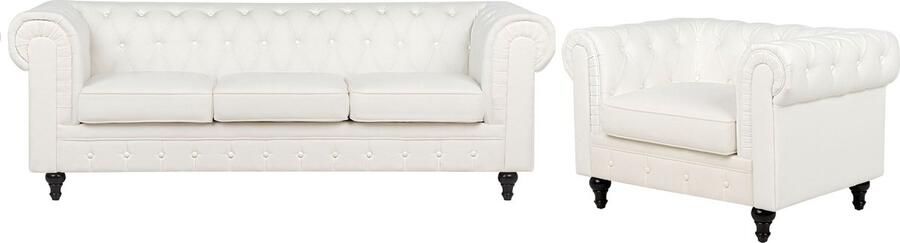 Beliani CHESTERFIELD Woonkamerset Gebroken wit Polyester