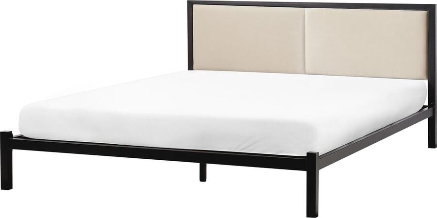 Beliani CLAMART Tweepersoonsbed Lichtbeige Zwart 140 x 200 cm Metaal