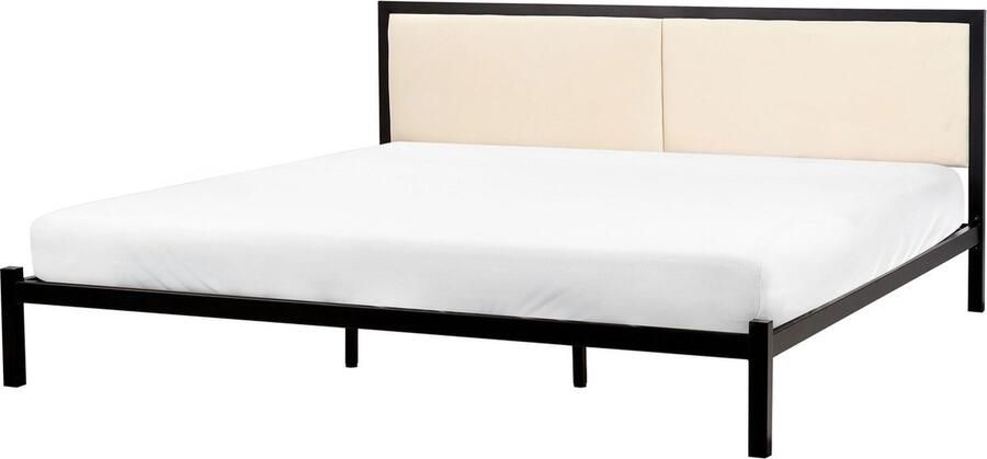 Beliani CLAMART Tweepersoonsbed Lichtbeige Zwart 180 x 200 cm Metaal