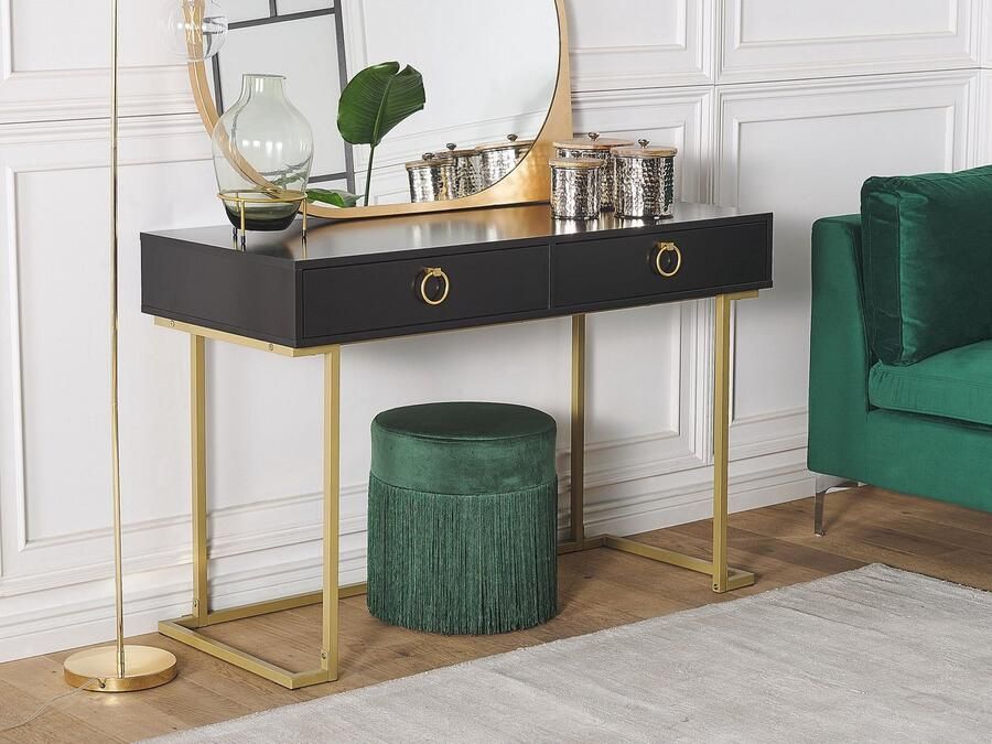 Beliani Consoletafel Bureau WESTPORT Zwart goud 115 cm 50 cm met opbergruimte - Foto 2