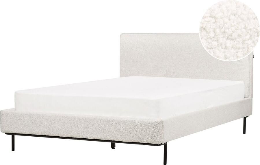 Beliani -CORIO-Tweepersoonsbed-Gebroken wit-140 x 200 cm-Bouclé