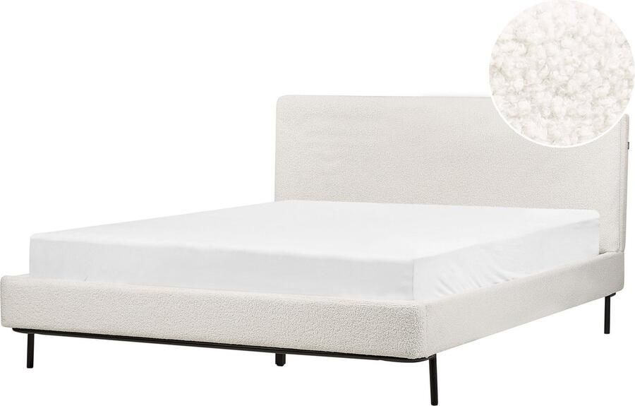 Beliani -CORIO-Tweepersoonsbed-Gebroken wit-160 x 200 cm-Bouclé