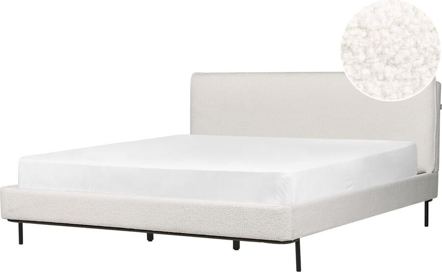 Beliani -CORIO-Tweepersoonsbed-Gebroken wit-180 x 200 cm-Bouclé