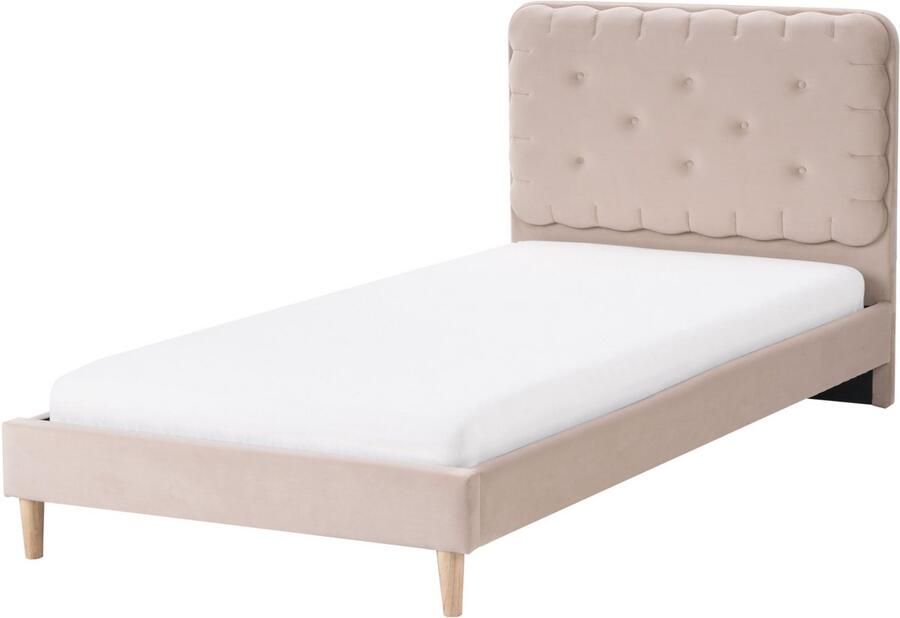 Beliani CORSAINT Eenpersoonsbed Beige 90 x 200 cm Fluweel