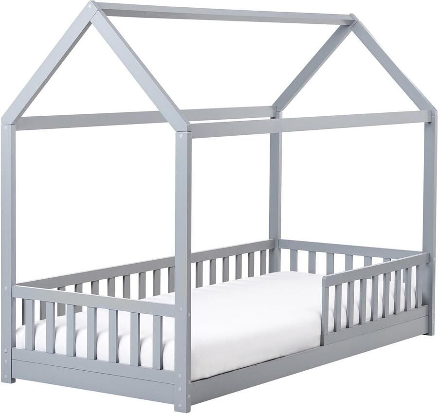 Beliani Kinderbed Huis Dennenhout COSSAYE 90 x 200 cm Grijs