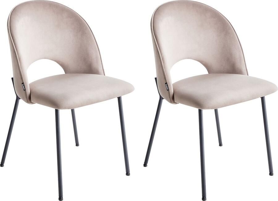 Beliani COVELO Eetkamerstoel set van 2 Taupe Fluweel