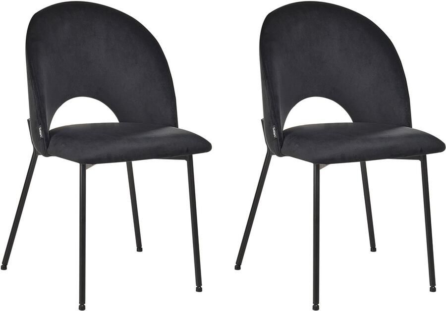 Beliani Set van 2 eetkamerstoelen COVELO Fluweel Zwart - Foto 2