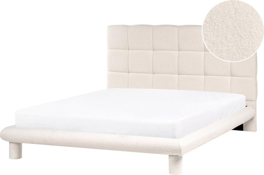 Beliani CRESSAT Tweepersoonsbed Off-white 140 x 200 cm Bouclé