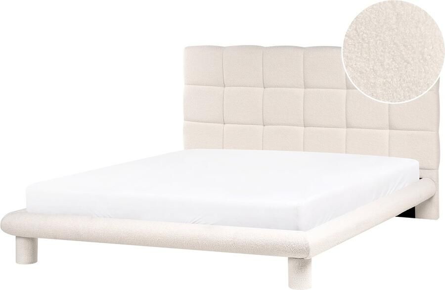 Beliani CRESSAT Tweepersoonsbed Off-white 160 x 200 cm Bouclé