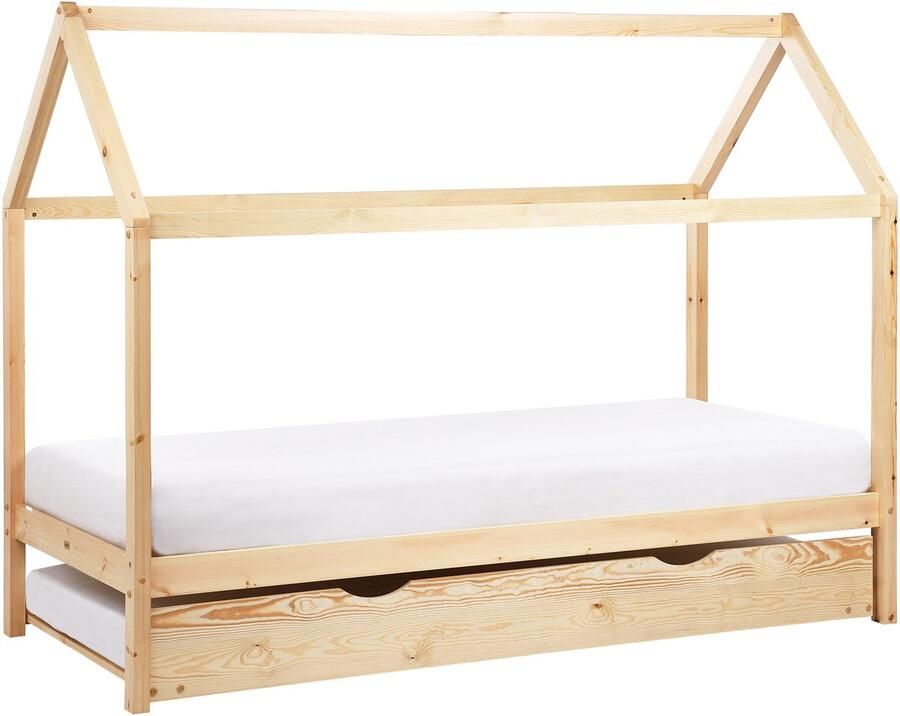 Beliani Kinderonderschuifbed Dennenhout CRILLON 90 x 200 cm Lichtbruin