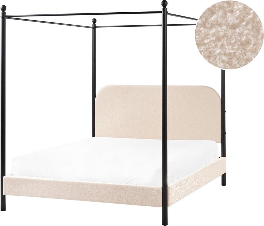 Beliani DANNEMOIS Tweepersoonsbed Beige 140x200 cm Bouclé