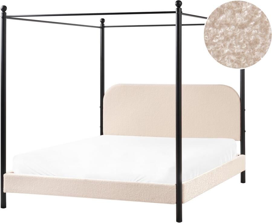 Beliani DANNEMOIS Tweepersoonsbed Beige 160x200 cm Bouclé
