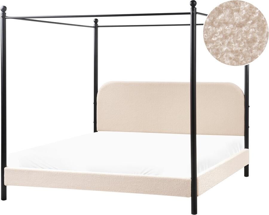 Beliani DANNEMOIS Tweepersoonsbed Beige 180x200 cm Bouclé