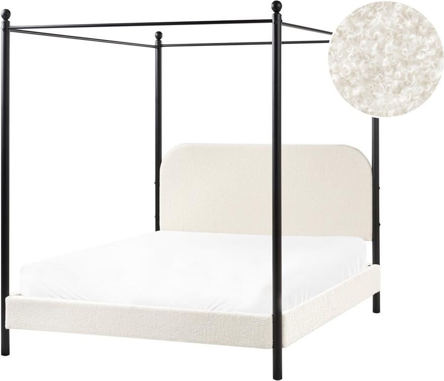 Beliani DANNEMOIS Tweepersoonsbed Gebroken wit 140x200 cm Bouclé