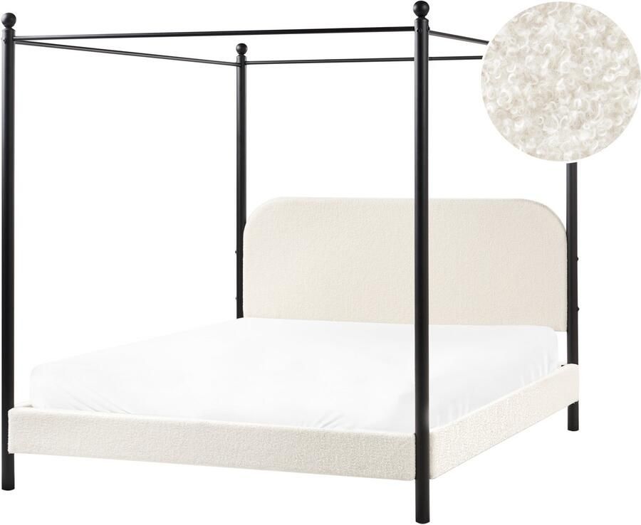 Beliani DANNEMOIS Tweepersoonsbed Gebroken wit 160x200 cm Bouclé