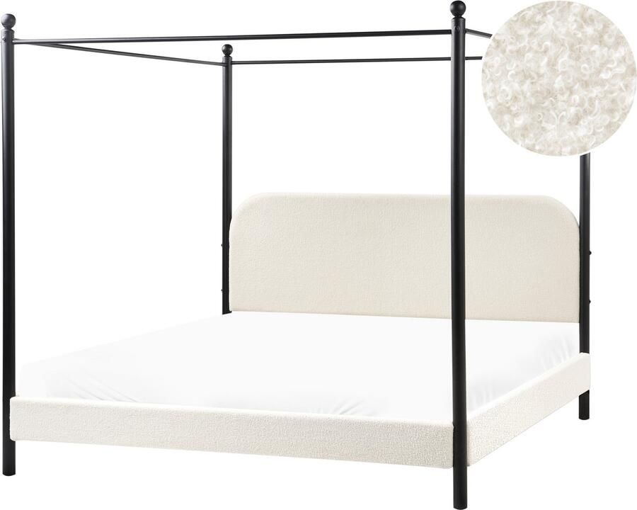 Beliani DANNEMOIS Tweepersoonsbed Gebroken wit 180x200 cm Bouclé