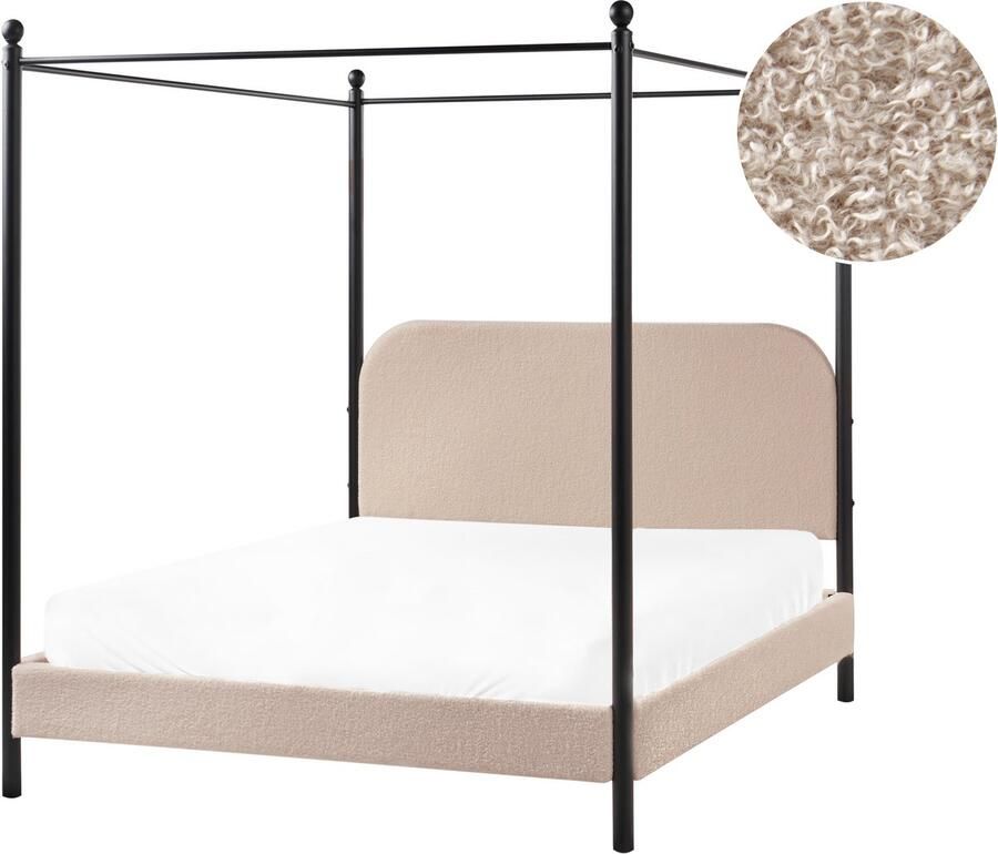 Beliani DANNEMOIS Tweepersoonsbed Taupe 140x200 cm Bouclé