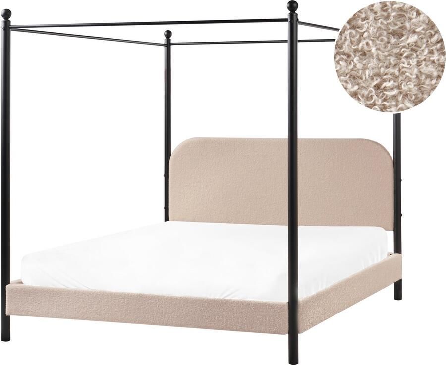 Beliani DANNEMOIS Tweepersoonsbed Taupe 160x200 cm Bouclé