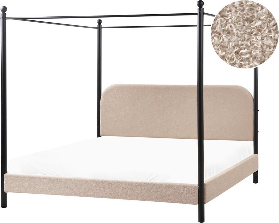 Beliani DANNEMOIS Tweepersoonsbed Taupe 180x200 cm Bouclé