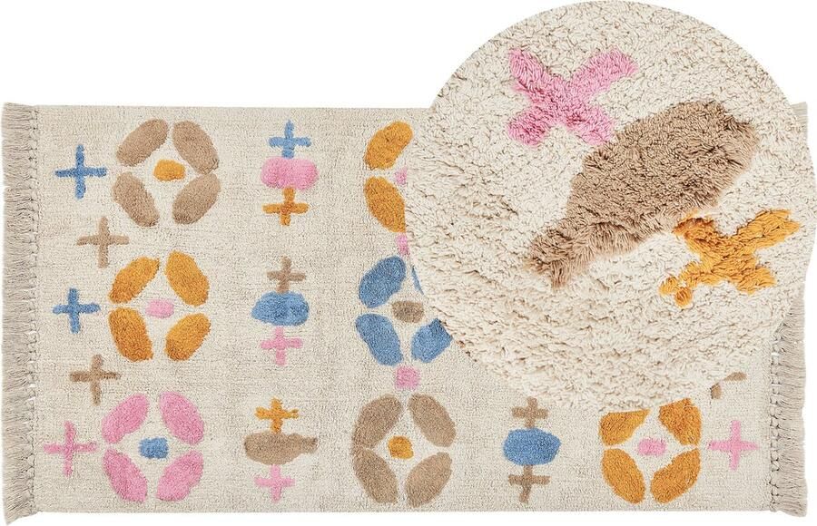 Beliani DARAN Laagpolig vloerkleed Lichtbeige 80 x 150 cm Katoen - Foto 2