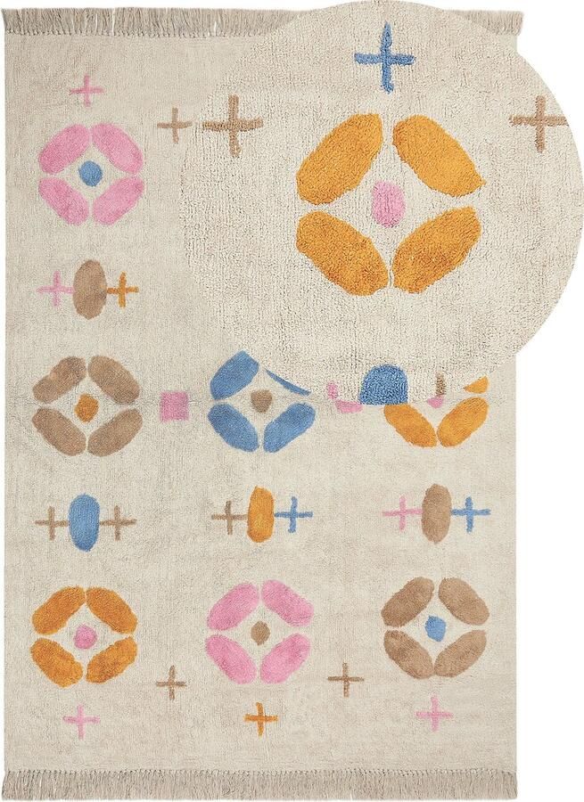 Beliani DARAN Laagpolig vloerkleed Lichtbeige 160 x 230 cm Katoen