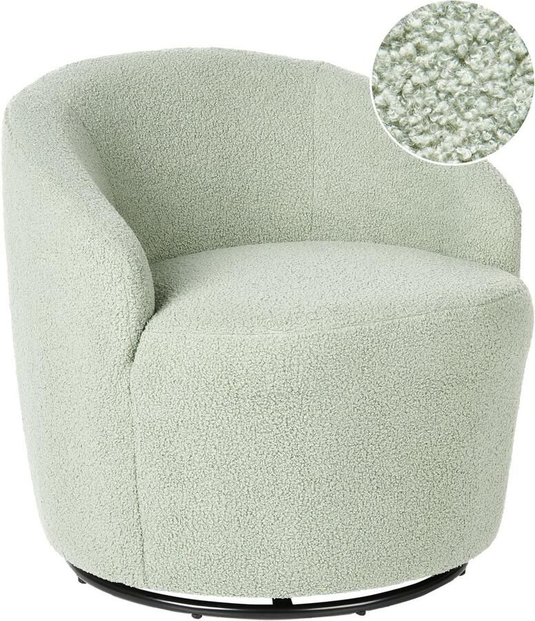 Beliani Draaifauteuil DAVIK Bouclé Lichtgroen