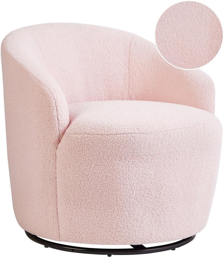 Beliani Draaifauteuil DAVIK Bouclé Pastelroze