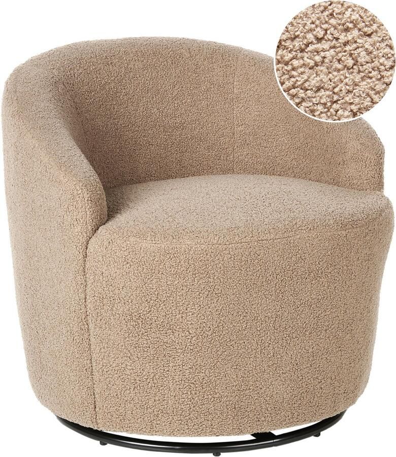 Beliani Draaifauteuil DAVIK Bouclé Taupe