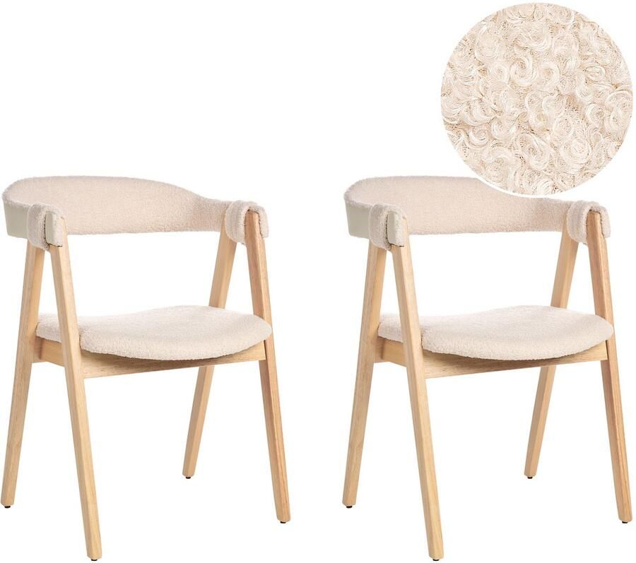 Beliani DAY Eetkamerstoel set van 2 Lichtbruin Beige Bouclé