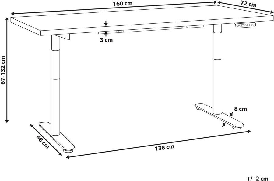 Beliani Elektrisch verstelbaar sta-bureau DESTINAS Grijs wit 160 cm 72 cm