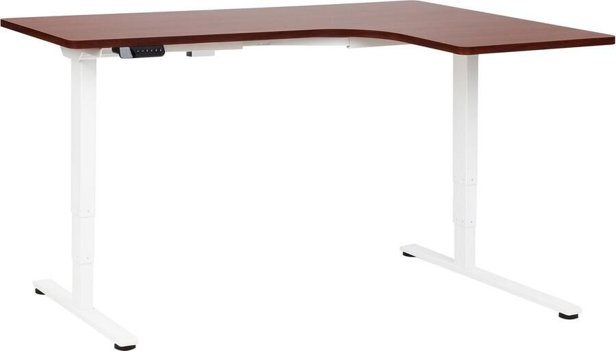 Beliani Elektrisch verstelbaar hoekbureau rechts DESTINES Bruin wit 160 cm 109 cm Rechterzijde
