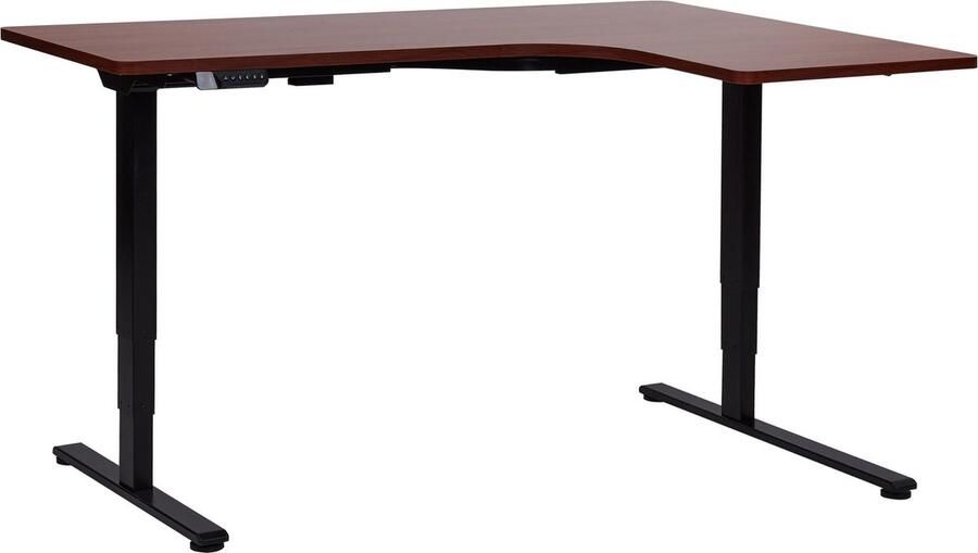 Beliani Elektrisch verstelbaar hoekbureau rechts DESTINES Bruin zwart 160 cm 109 cm Rechterzijde