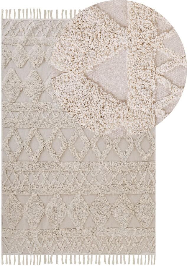 Beliani DIDIM Laagpolig vloerkleed Beige 140 x 200 cm Katoen - Foto 2