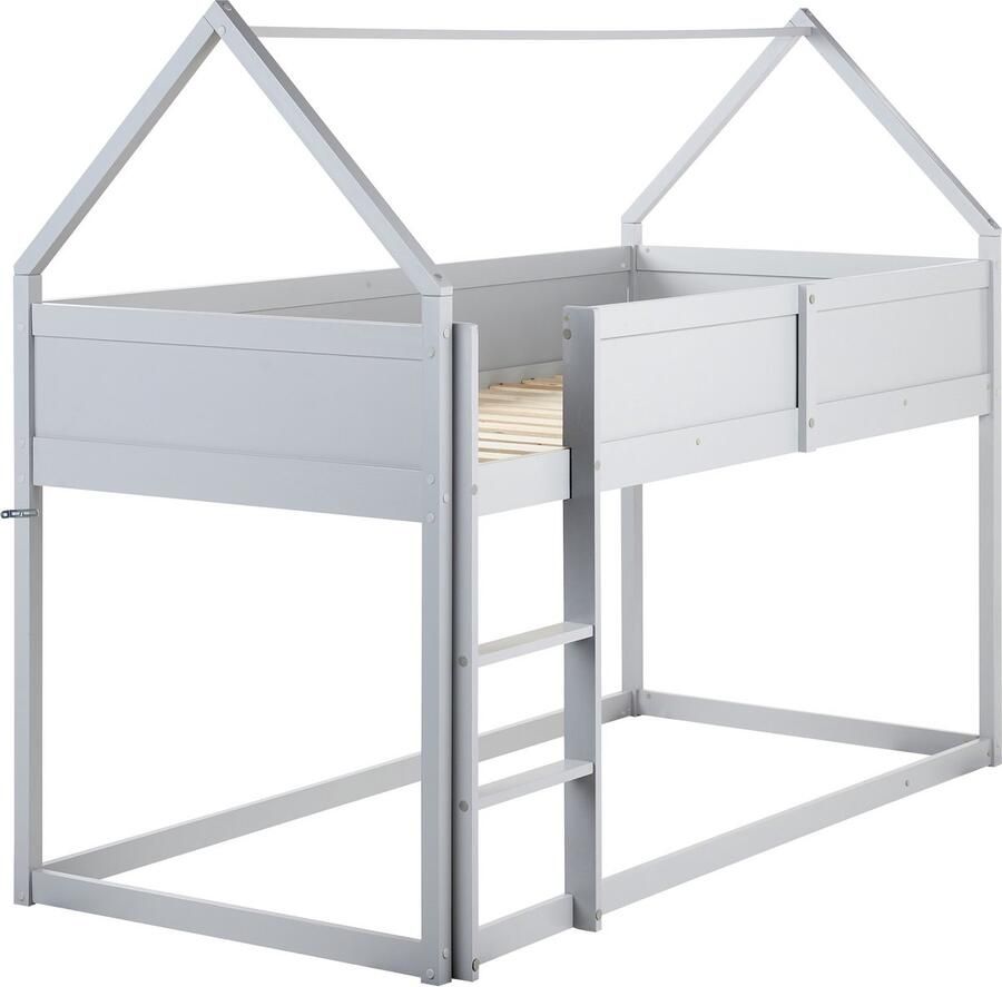 Beliani Verhoogd bed Huis Dennenhout DIENNE 90 x 200 cm Grijs