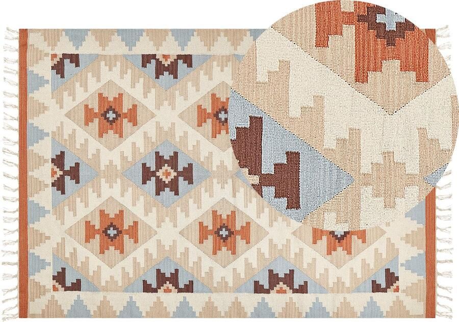 Beliani -DILIJAN-Kelim vloerkleed-Meerkleurig-160 x 230 cm-Katoen