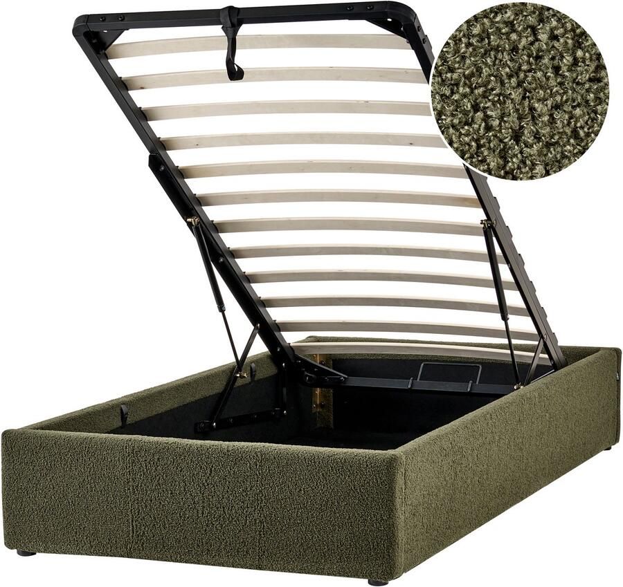 Beliani Opbergbed zonder hoofdbord Bouclé DINAN 90 x 200 cm Donkergroen