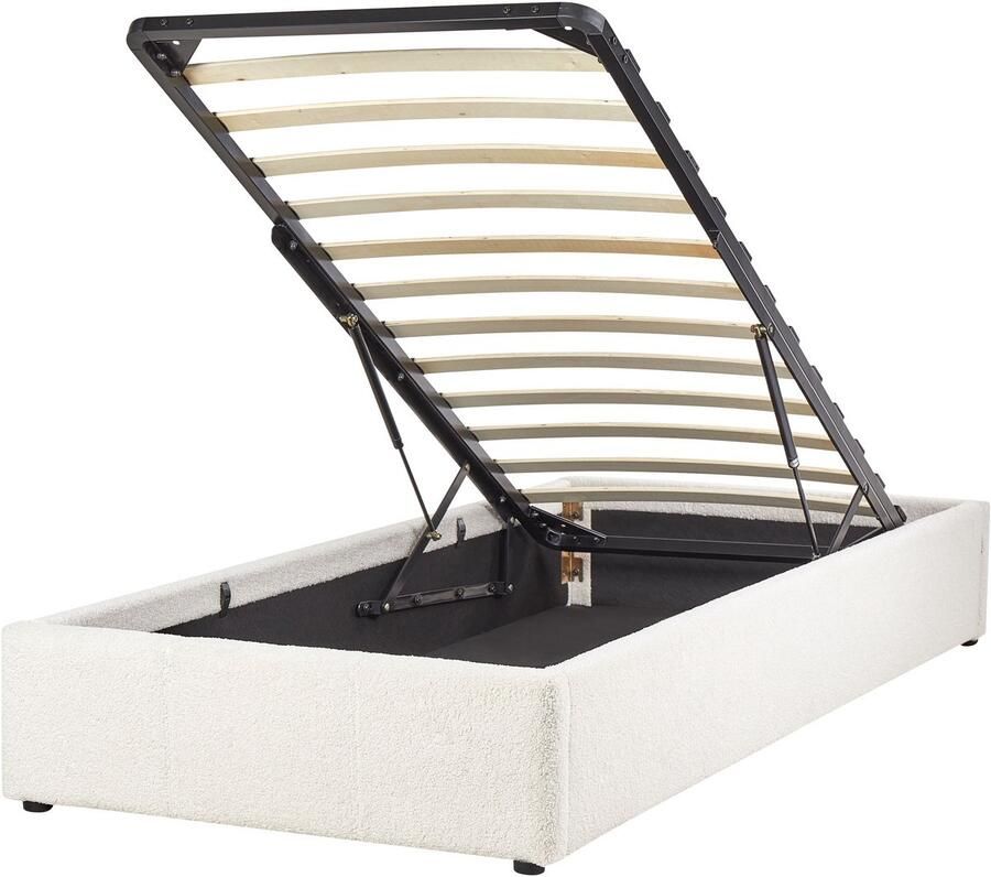 Beliani Opbergbed zonder hoofdbord Bouclé DINAN 90 x 200 cm Gebroken wit - Foto 2