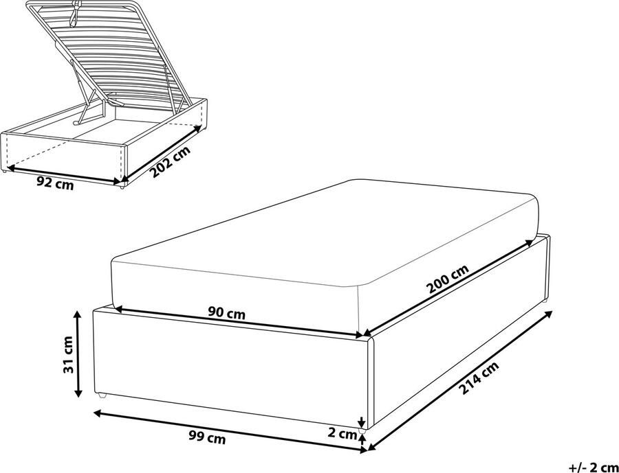 Beliani Opbergbed zonder hoofdbord Bouclé DINAN 90 x 200 cm Gebroken wit