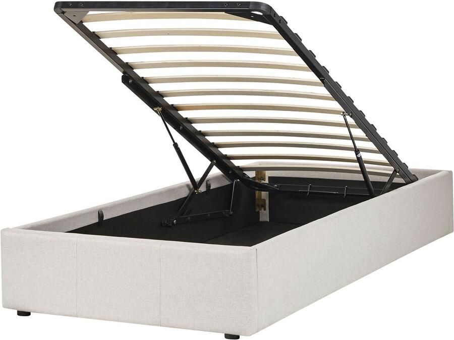 Beliani Opbergbed zonder hoofdbord Stof DINAN 90 x 200 cm Lichtbeige