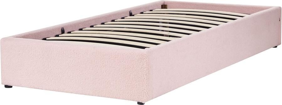 Beliani Opbergbed zonder hoofdbord Bouclé DINAN 90 x 200 cm Pastelroze - Foto 2