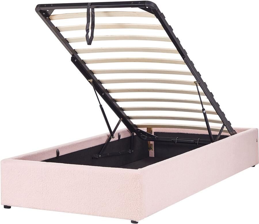 Beliani Opbergbed zonder hoofdbord Bouclé DINAN 90 x 200 cm Pastelroze