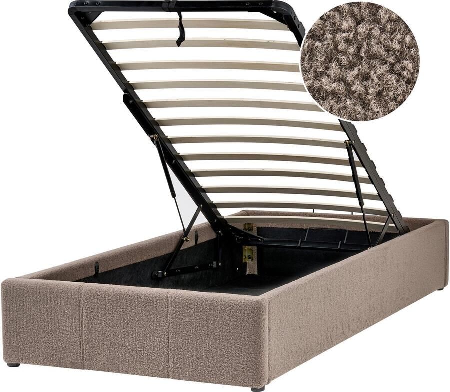 Beliani Opbergbed zonder hoofdbord Bouclé DINAN 90 x 200 cm Taupe