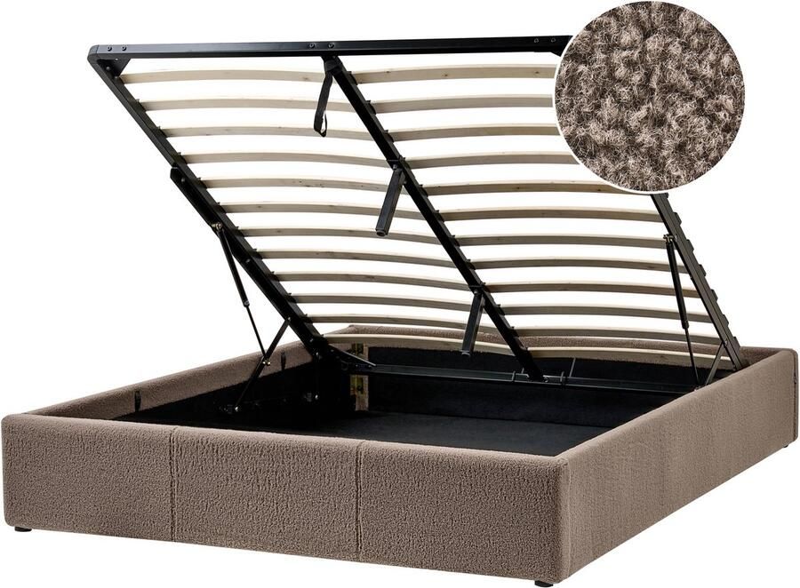 Beliani Opbergbed zonder hoofdbord Bouclé DINAN 140 x 200 cm Taupe
