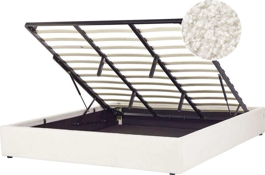 Beliani Opbergbed zonder hoofdbord Bouclé DINAN 180 x 200 cm Gebroken wit