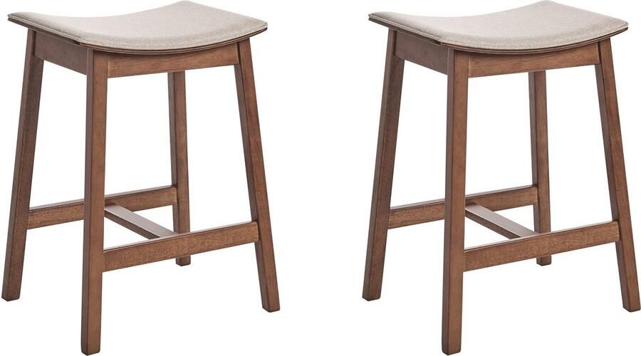 Beliani DIXON Barkruk set van 2 Donkerhout Beige Rubberhout