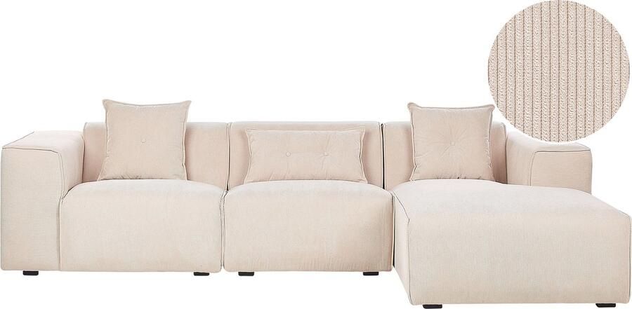 Beliani Hoekbank DOLVA Corduroy Beige 3-zitter Linkerzijde