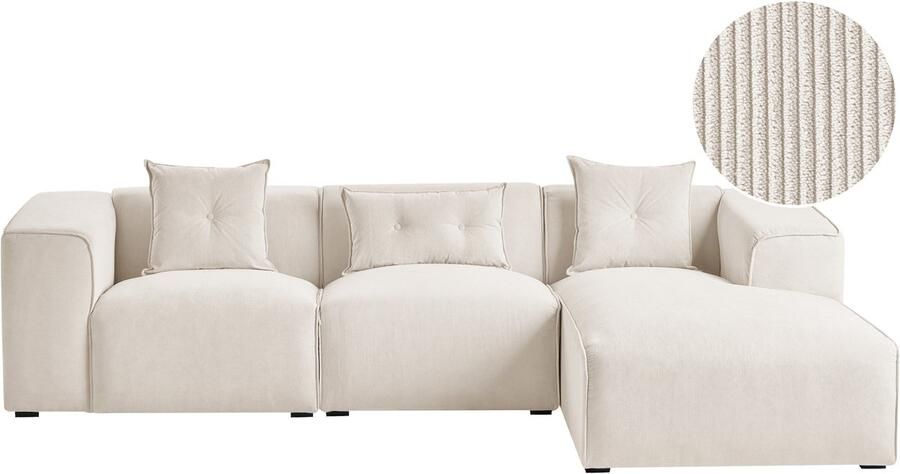 Beliani DOLVA Hoekbank Gebroken wit Linkerzijde 294 cm Corduroy