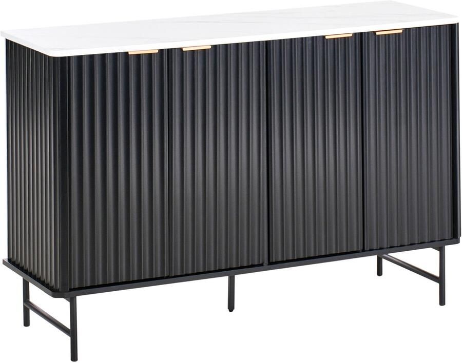 Beliani Sideboard met 4 deuren GLASTONBURY Marmer zwart