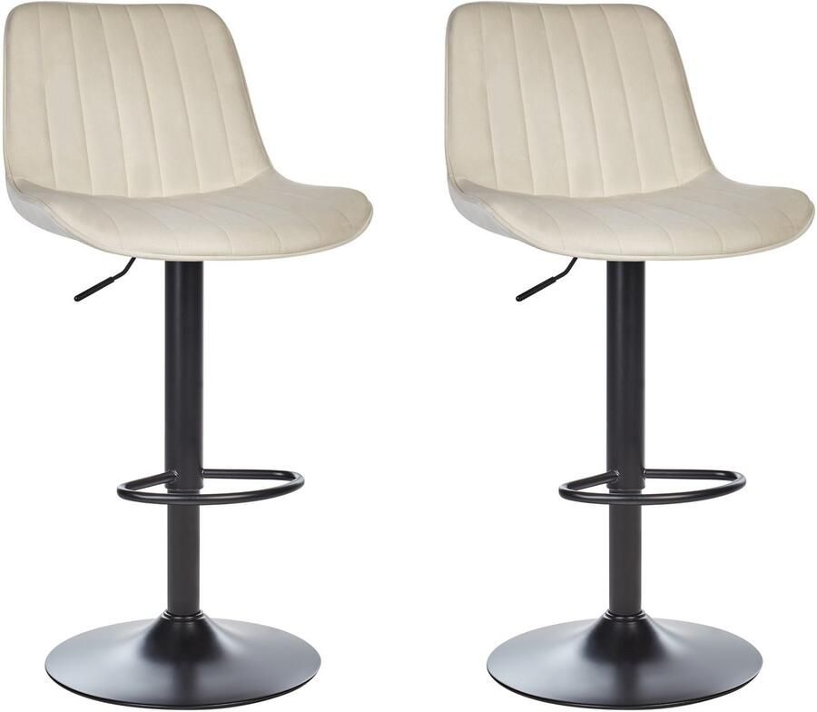 Beliani Set van 2 barstoelen DUBROVNIK Fluweel Draaibaar Lichtbeige